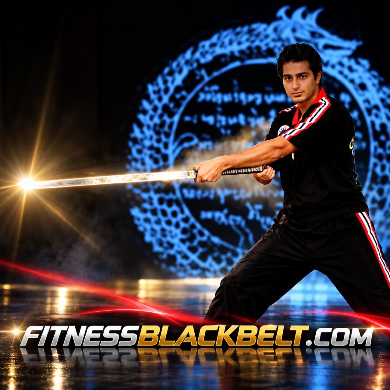 Coach Mah Ghasemi in a boxing stance throwing a straight punch during shadowboxing